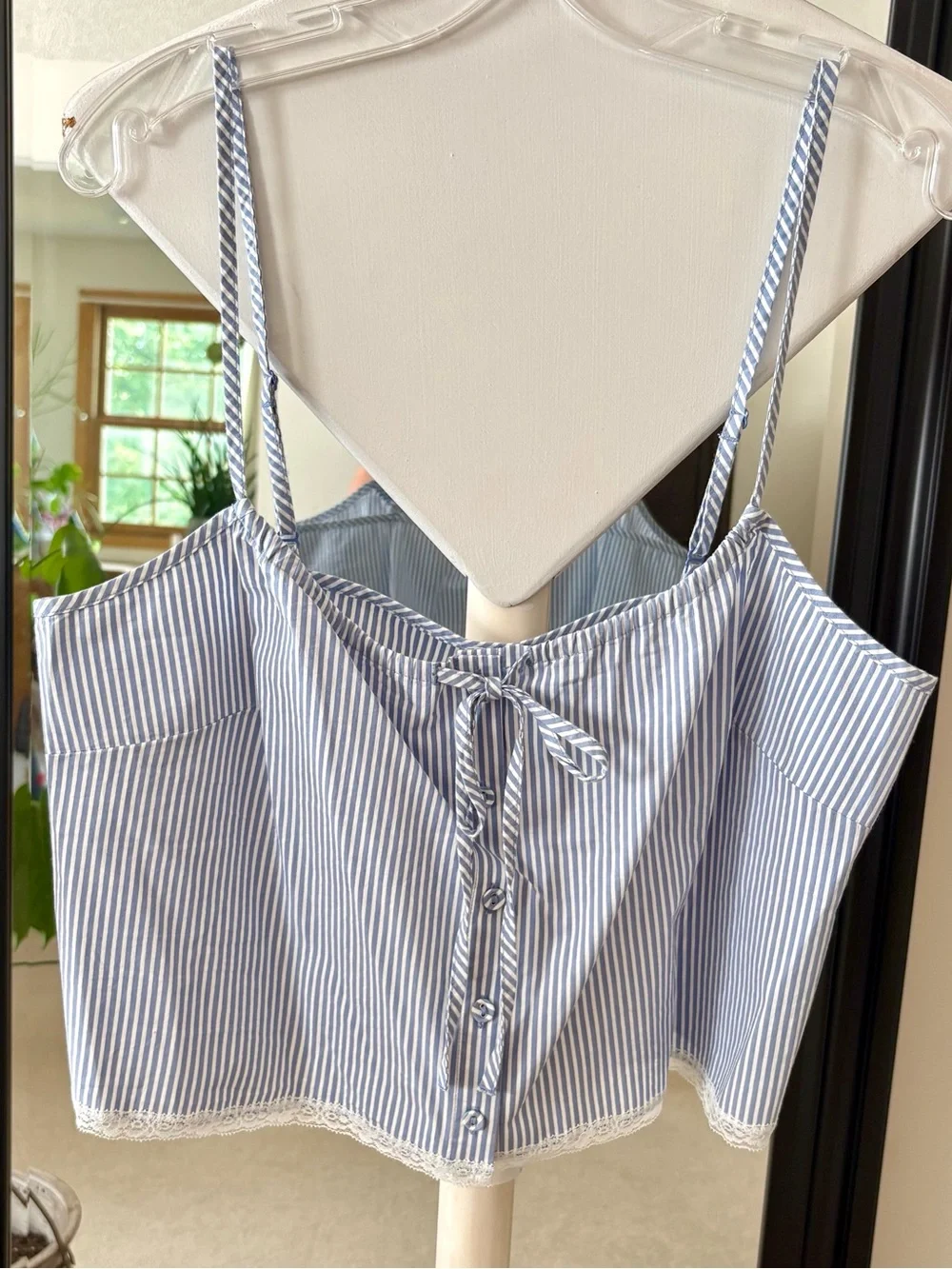 SKIMS Blue & White Striped Cotton Sleep Cami